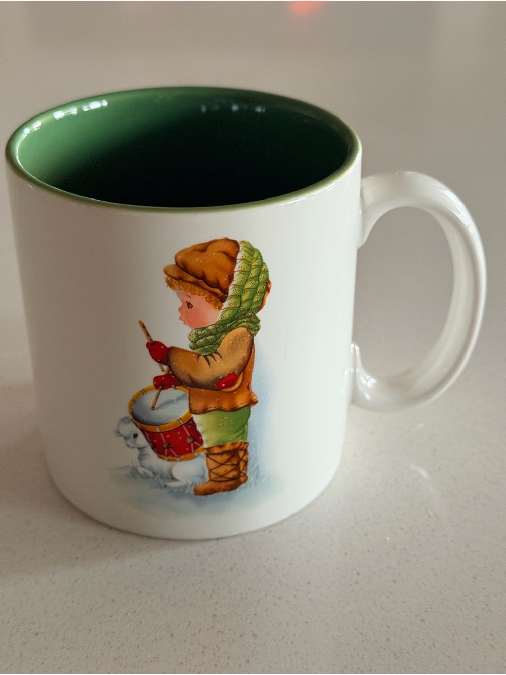 Russ Berrie Little Drummer Boy Ceramic Mug with Green Interior and Vintage